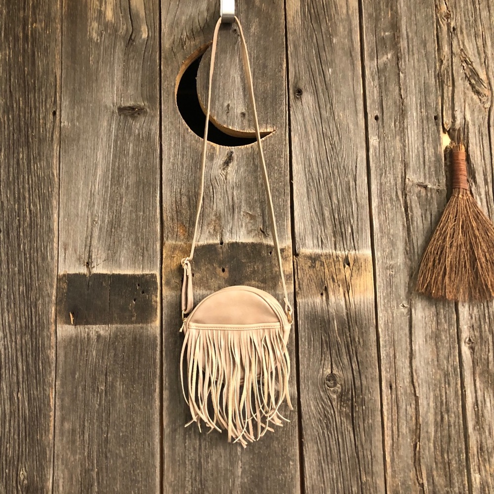 Boho Tassel/Fringe Beige Crossbody Bag